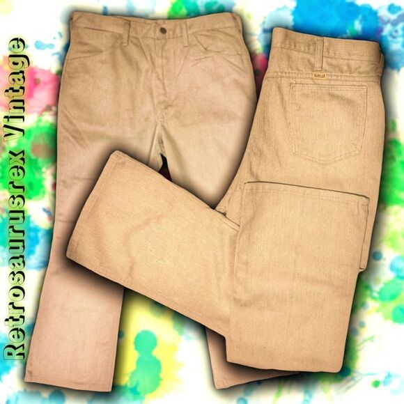 VINTAGE 1970’s Rustler Wrangler Corduroy Pants, Flare Leg Beige 34x28 - Picture 1 of 6